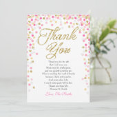 Baby shower Dank u Kaart Confetti Goud roze meisje (Staand voorkant)