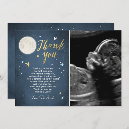 Baby shower Dank u kaart Liefde U naar de maan (Voorkant / Achterkant)