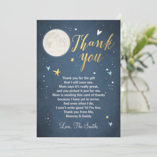Baby shower Dank u kaart Liefde U naar de maan (Staand voorkant)