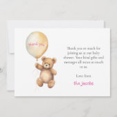 Baby shower dank u kaart met leuke teddybeer (Voorkant)