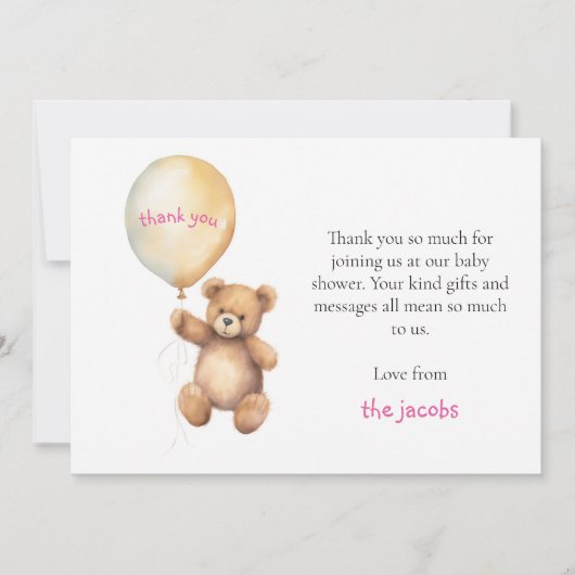 Baby shower dank u kaart met leuke teddybeer (Voorkant)