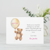 Baby shower dank u kaart met leuke teddybeer (Staand voorkant)