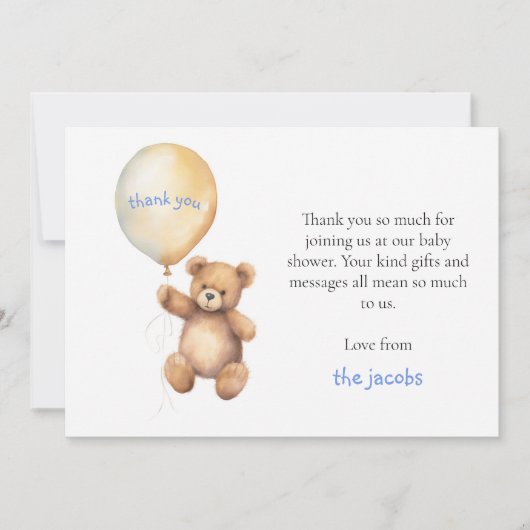Baby shower dank u kaart. Schattigee teddybeer Bedankkaart (Voorkant)