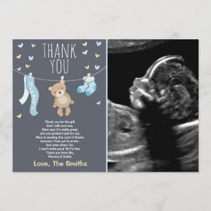 Baby shower Dank u kaart Teddy Bear Blauw