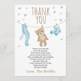 Baby shower Dank u kaart Teddy Bear blauw