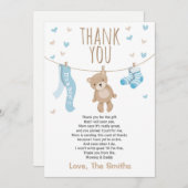 Baby shower Dank u kaart Teddy Bear blauw (Voorkant / Achterkant)