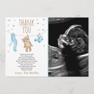 Baby shower Dank u kaart Teddy Bear Blauw