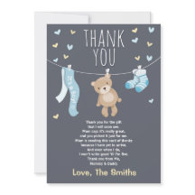 Baby shower Dank u kaart Teddy Bear blauw