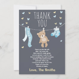 Baby shower Dank u kaart Teddy Bear blauw