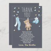 Baby shower Dank u kaart Teddy Bear blauw (Voorkant / Achterkant)