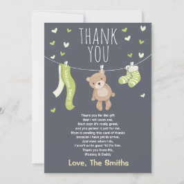 Baby shower Dank u kaart Teddy Bear Lime groen