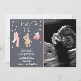 Baby shower Dank u kaart Teddy Bear Pink