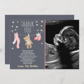 Baby shower Dank u kaart Teddy Bear Pink (Voorkant / Achterkant)