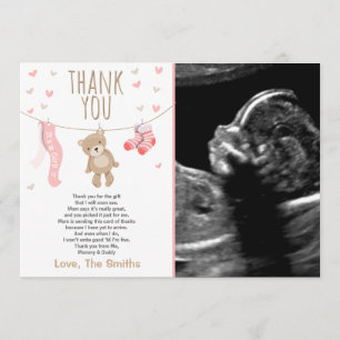 Baby shower Dank u kaart Teddy Bear Pink