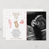 Baby shower Dank u kaart Teddy Bear Pink (Voorkant / Achterkant)