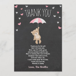 Baby shower Dank u kaart Teddy Bear Roze Cub