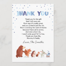 Baby shower Dank u kaart Woodland Boy Blue