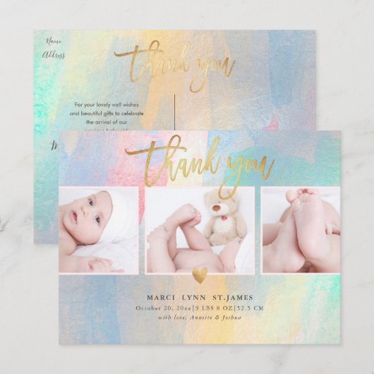 Baby shower Dank u kleurrijke penseelstreken Briefkaart (Voorkant / Achterkant)