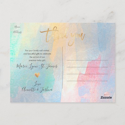 Baby shower Dank u kleurrijke penseelstreken Briefkaart (Achterkant)