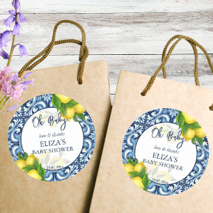 Baby shower dank u label blauw tegels citroen guns