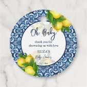 Baby shower dank u label blauwe tegels lemon Amalf (Voorkant)
