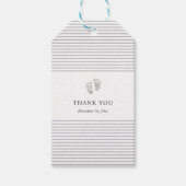 Baby shower Dank u Label | Grijze streep met voeta Cadeaulabel (Voorkant)
