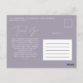 Baby shower dank u lila paarse elegant modern briefkaart (Achterkant)