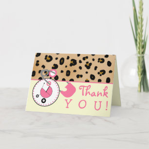 Baby shower Dank u - Luipaard Print & Luier Pin Bedankkaart