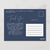 Baby shower dank u marineblauw elegant modern briefkaart (Achterkant)