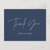 Baby shower dank u marineblauw elegant modern briefkaart (Voorkant)