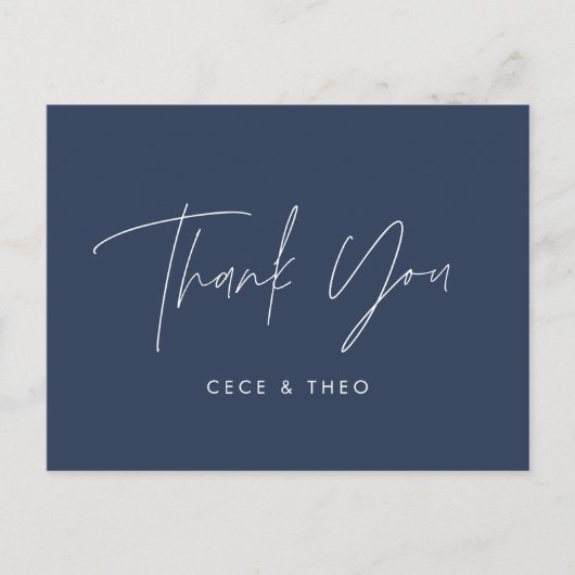 Baby shower dank u marineblauw elegant modern briefkaart (Voorkant)