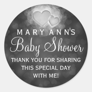 Baby shower Dank u Modern Hearts Zwart Ronde Sticker