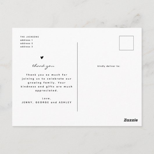 Baby shower Dank u moderne eenvoudige fotocollage Briefkaart (Achterkant)