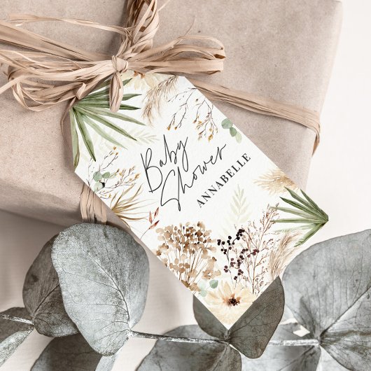 Baby shower dank u moderne pampas grasspriet cadeaulabel