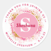 Baby shower Dank u Monogram Waterverf Glitter Ronde Sticker (Voorkant)