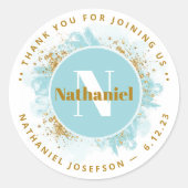 Baby shower Dank u Monogram Waterverf Glitter Ronde Sticker (Voorkant)