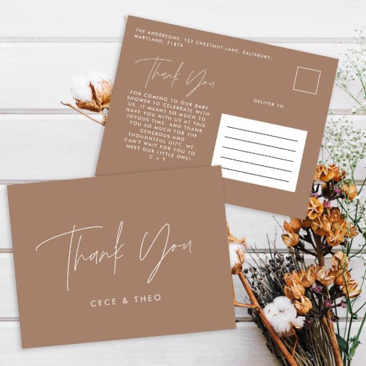 Baby shower dank u natuurlijk bruin elegant modern briefkaart