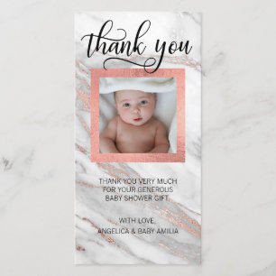 baby shower DANK U Pink Gold Foil   FOTO Bedankkaart