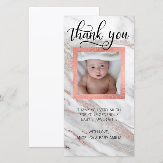 baby shower DANK U Pink Gold Foil | FOTO Bedankkaart (Voorkant / Achterkant)