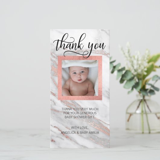baby shower DANK U Pink Gold Foil | FOTO Bedankkaart (Staand voorkant)
