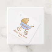 Baby shower Dank u Retro Boy Blue Carriage Bedankjes Labels (In situ)