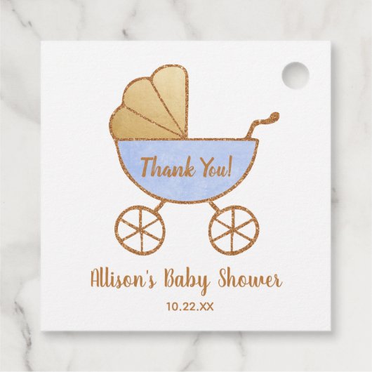 Baby shower Dank u Retro Boy Blue Carriage Bedankjes Labels (Achterkant)
