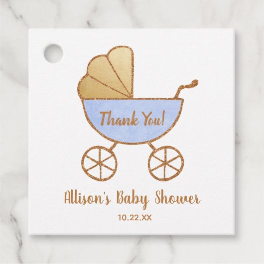 Baby shower Dank u Retro Boy Blue Carriage Bedankjes Labels (Voorkant)