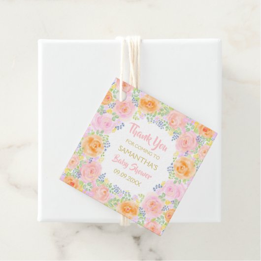Baby shower Dank u roze rozen Waterverf Bloom Bedankjes Labels (In situ)
