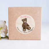 Baby shower Dank u roze teddybeer Ronde Sticker