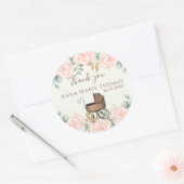 Baby shower Dank u roze Waterverf bloemen Ronde Sticker (Envelop)