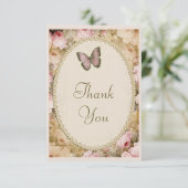 Baby shower Dank u Rozen en vlinder Bedankkaart (Staand voorkant)