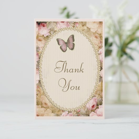  Baby shower Dank u Rozen en vlinder Bedankkaart (Staand voorkant)