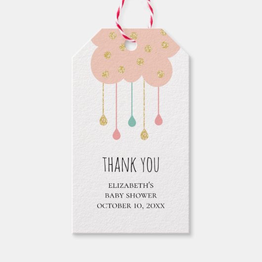 Baby shower dank u. Schattigee roze wolk. Baby mei Cadeaulabel (Voorkant)