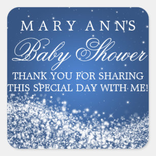 Baby shower Dank u Sparkling Wave Blue Vierkante Sticker